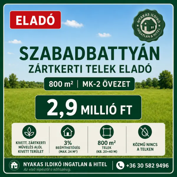 Eladó Gyep, Szabadbattyán 800 m² 2.9 M Ft