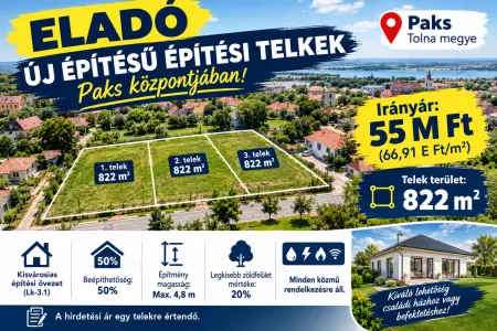 eladó új építésű telek, Paks